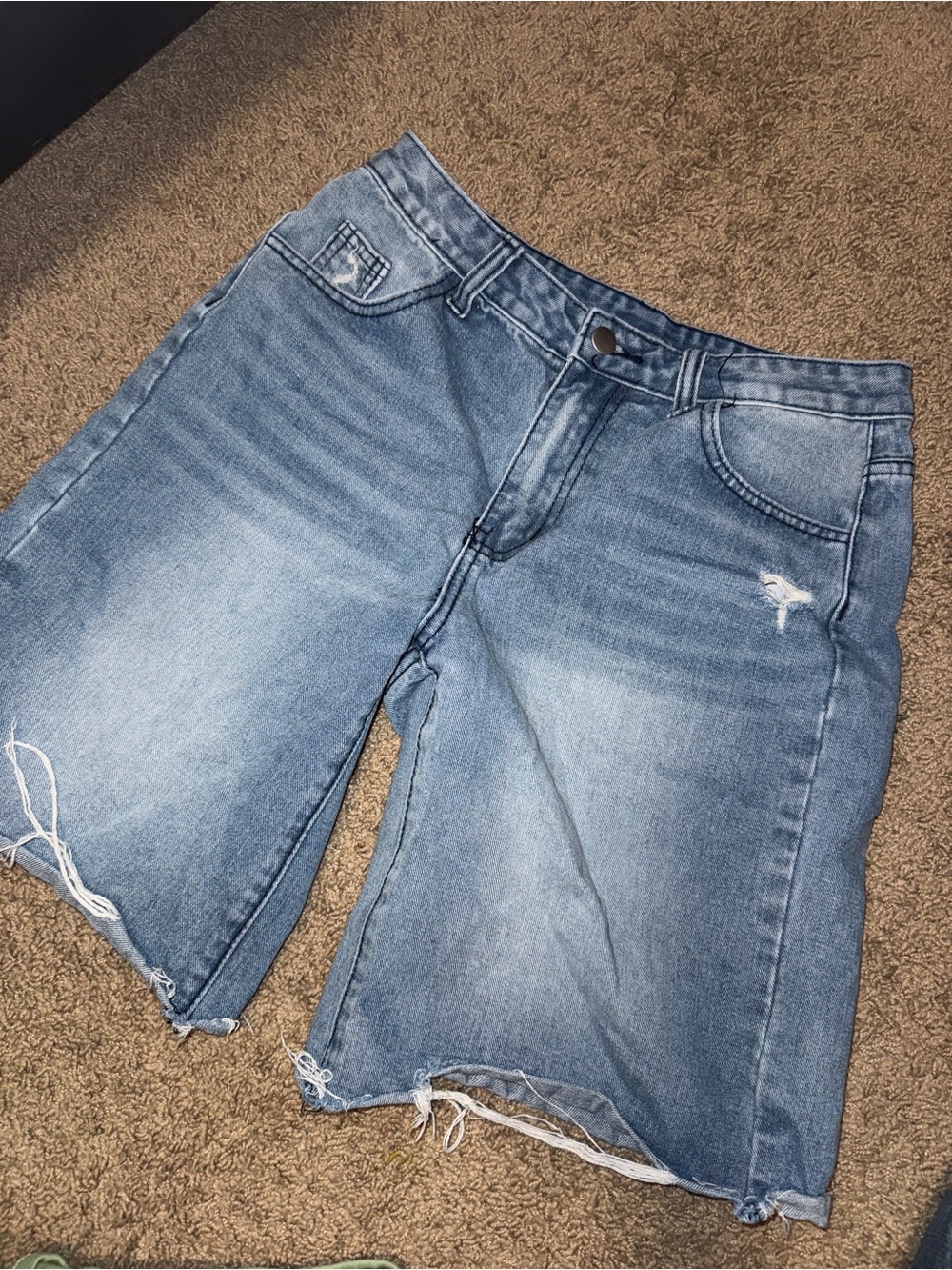 Women's Light Blue Distressed Denim Bermuda Shorts